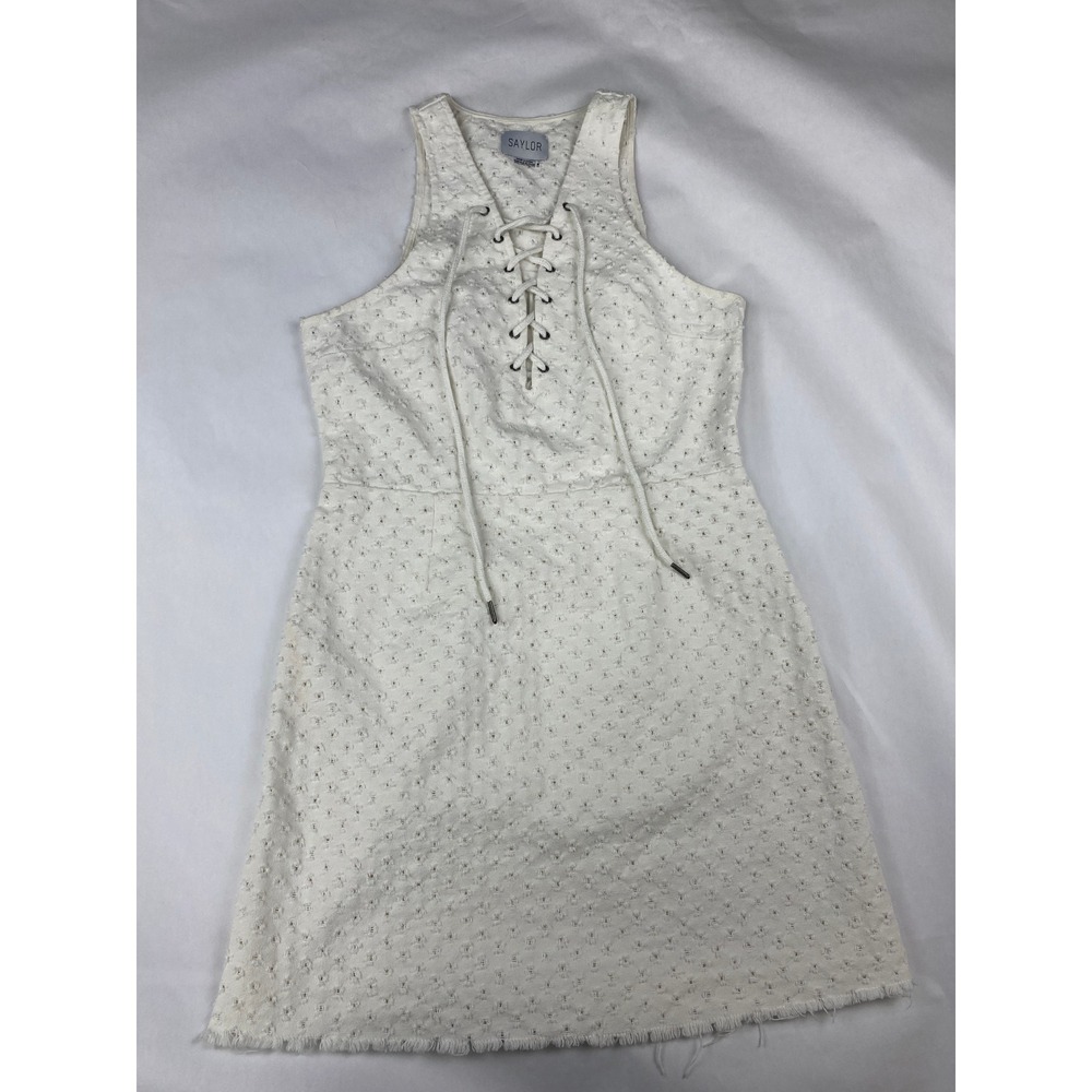 Saylor Mini Dress Women's Size M Lace Up Eyelet White - Flaw